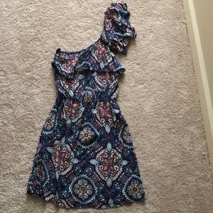 One shoulder printed dress.